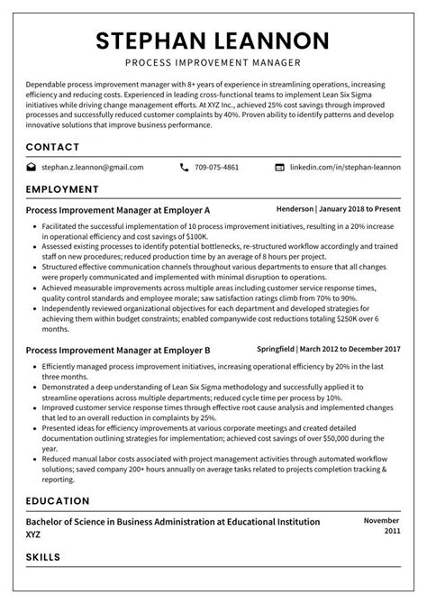 Process Resume Samples .